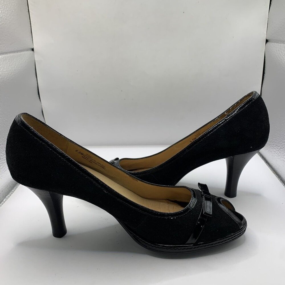 Sofft 1015421 Women Black Peep Toe Bow Suede Leather Heel Shoe Size 8.5 - Picture 7 of 8